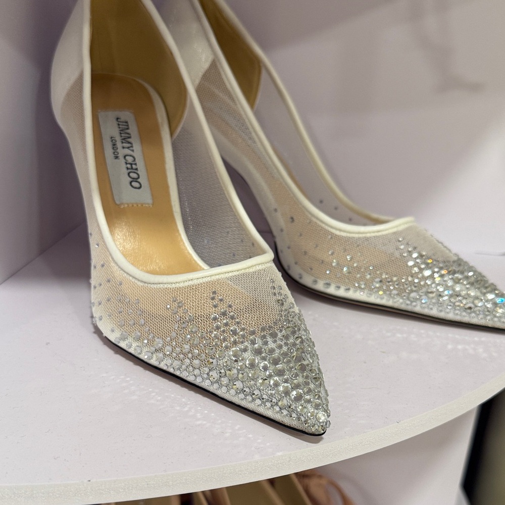 Jimmy Choo Glittering Silver and White Heels